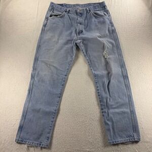 Wrangler Jeans 36x30 Light Wash Distressed Denim Worn Look Workwear Style Casual